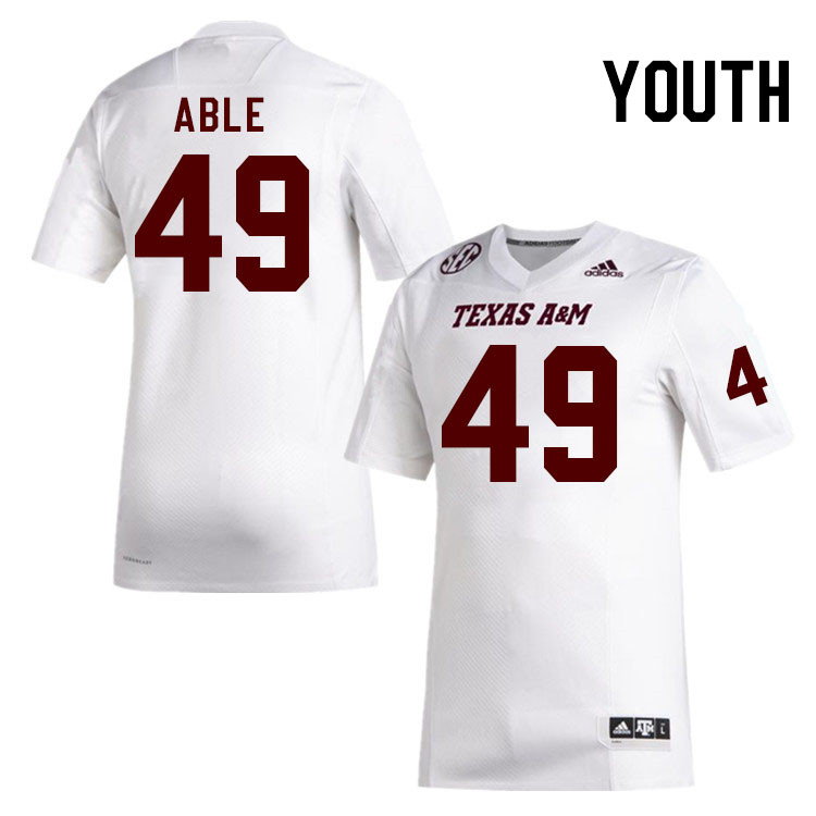 Youth #49 Connor Able Texas A&M Aggies College Football Jerseys Stitched Sale-White